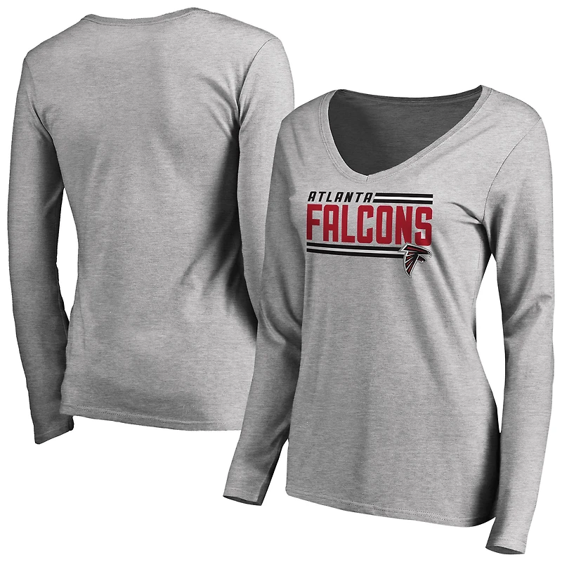 Women's Ash Atlanta Falcons Iconic Collection On Side Stripe Long Sleeve V-Neck T-Shirt