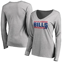 Women's Ash Buffalo Bills Iconic Collection On Side Stripe Long Sleeve V-Neck T-Shirt