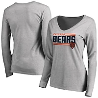 Women's Ash Chicago Bears Iconic Collection On Side Stripe Long Sleeve V-Neck T-Shirt