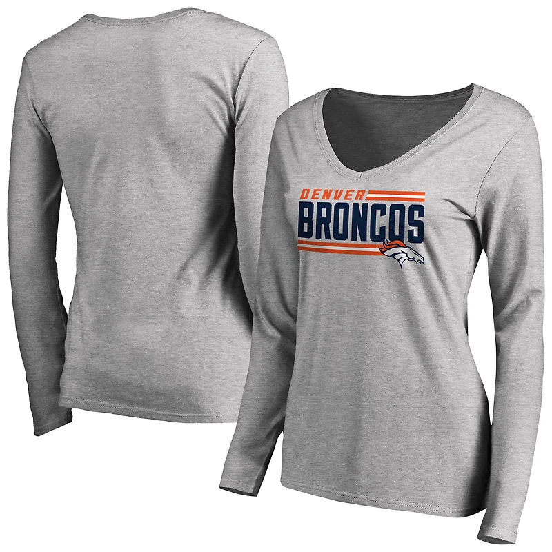 Women's Ash Denver Broncos Iconic Collection On Side Stripe Long Sleeve V-Neck T-Shirt