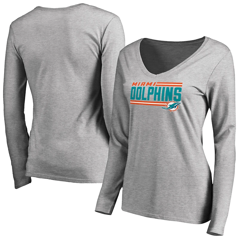 Women's Ash Miami Dolphins Iconic Collection On Side Stripe Long Sleeve V-Neck T-Shirt