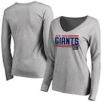 Women's Ash New York Giants Iconic Collection On Side Stripe Long Sleeve V-Neck T-Shirt