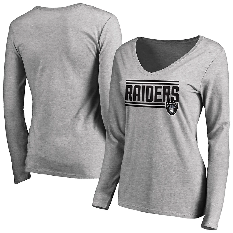 Women's Ash Las Vegas Raiders Iconic Collection On Side Stripe Long Sleeve V-Neck T-Shirt