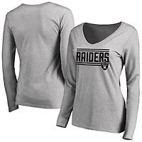 Women's Ash Las Vegas Raiders Iconic Collection On Side Stripe Long Sleeve V-Neck T-Shirt