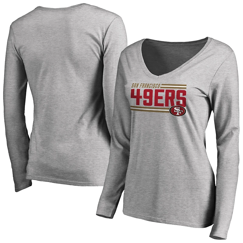 Women's Ash San Francisco 49ers Iconic Collection On Side Stripe Long Sleeve V-Neck T-Shirt