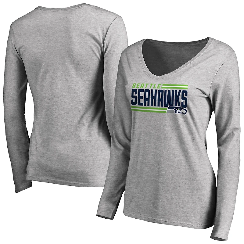 Women's Ash Seattle Seahawks Iconic Collection On Side Stripe Long Sleeve V-Neck T-Shirt