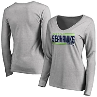 Women's Ash Seattle Seahawks Iconic Collection On Side Stripe Long Sleeve V-Neck T-Shirt