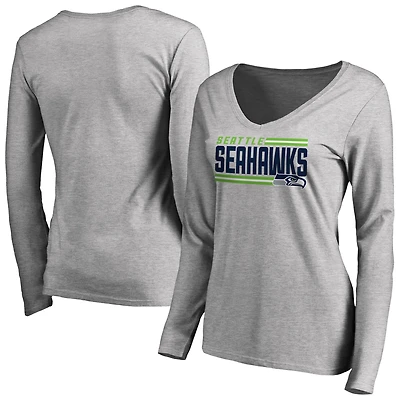 Women's Ash Seattle Seahawks Iconic Collection On Side Stripe Long Sleeve V-Neck T-Shirt
