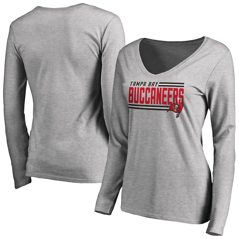 Women's Ash Tampa Bay Buccaneers Iconic Collection On Side Stripe Long Sleeve V-Neck T-Shirt