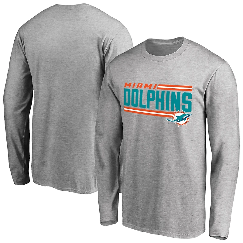 Men's Ash Miami Dolphins Iconic Collection On Side Stripe Long Sleeve T-Shirt
