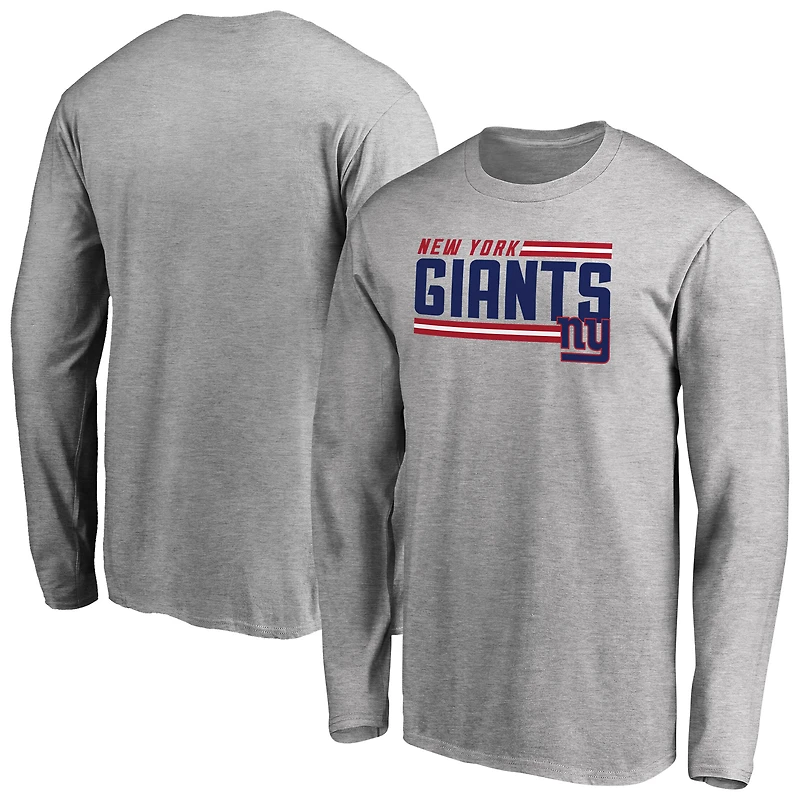 Men's Ash New York Giants Iconic Collection On Side Stripe Long Sleeve T-Shirt