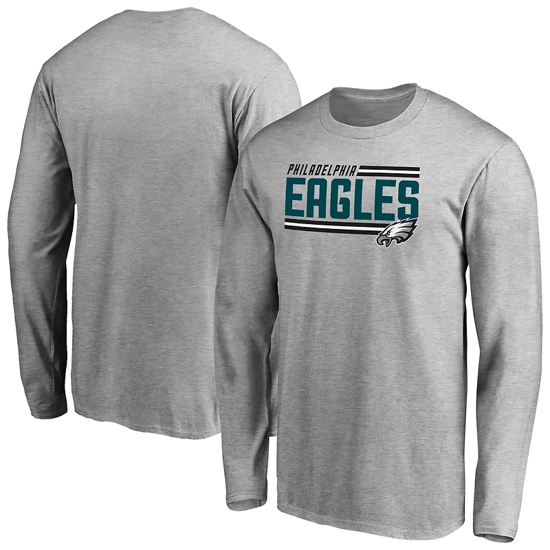 Men's Ash Philadelphia Eagles Iconic Collection On Side Stripe Long Sleeve T-Shirt