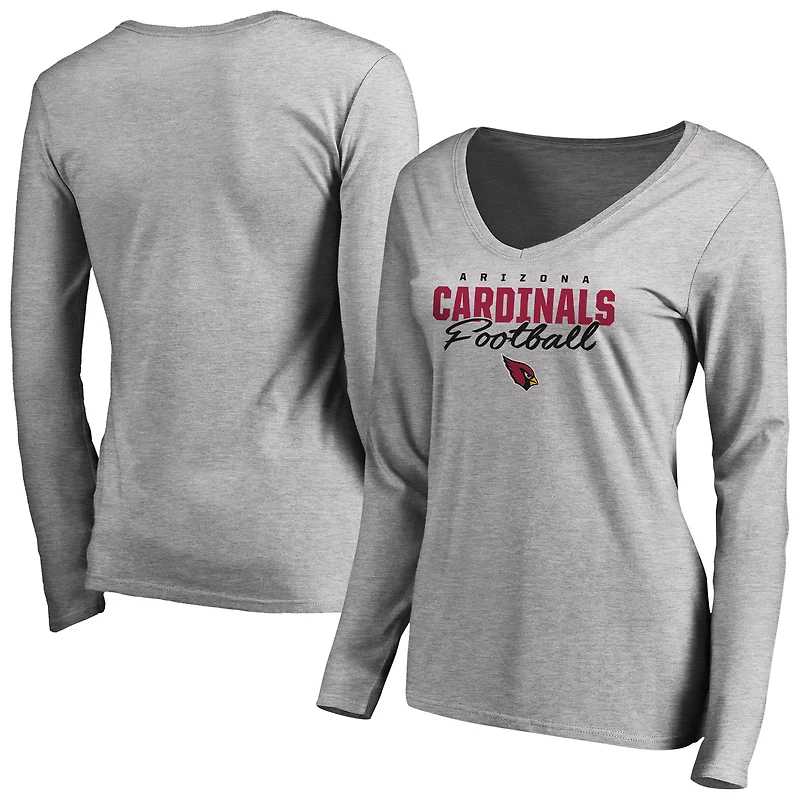 Women's Ash Arizona Cardinals Iconic Collection Script Assist Long Sleeve V-Neck T-Shirt