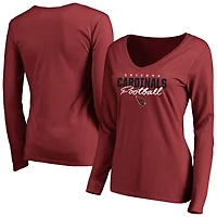 Women's Cardinal Arizona Cardinals Iconic Collection Script Assist Long Sleeve V-Neck T-Shirt