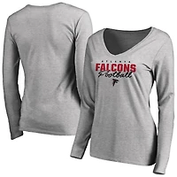 Women's Ash Atlanta Falcons Iconic Collection Script Assist Long Sleeve V-Neck T-Shirt
