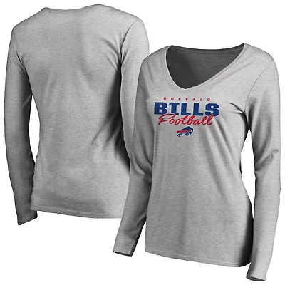 Women's Ash Buffalo Bills Iconic Collection Script Assist Long Sleeve V-Neck T-Shirt