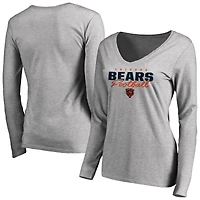 Women's Ash Chicago Bears Iconic Collection Script Assist Long Sleeve V-Neck T-Shirt