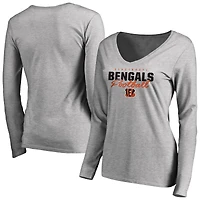 Women's Ash Cincinnati Bengals Iconic Collection Script Assist Long Sleeve V-Neck T-Shirt