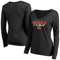 Women's Black Cincinnati Bengals Iconic Collection Script Assist Long Sleeve V-Neck T-Shirt