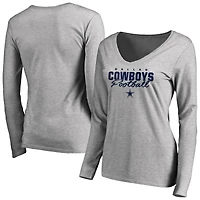 Women's Ash Dallas Cowboys Iconic Collection Script Assist Long Sleeve V-Neck T-Shirt