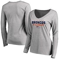 Women's Ash Denver Broncos Iconic Collection Script Assist Long Sleeve V-Neck T-Shirt