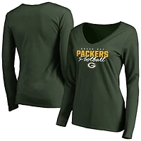 Women's Green Green Bay Packers Iconic Collection Script Assist Long Sleeve V-Neck T-Shirt