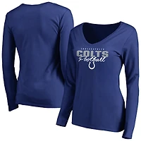 Women's Royal Indianapolis Colts Iconic Collection Script Assist Long Sleeve V-Neck T-Shirt