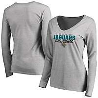 Women's Ash Jacksonville Jaguars Iconic Collection Script Assist Long Sleeve V-Neck T-Shirt