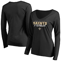 Women's Black New Orleans Saints Iconic Collection Script Assist Long Sleeve V-Neck T-Shirt