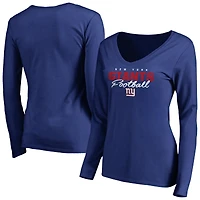 Women's Royal New York Giants Iconic Collection Script Assist Long Sleeve V-Neck T-Shirt