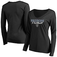 Women's Black Las Vegas Raiders Iconic Collection Script Assist Long Sleeve V-Neck T-Shirt