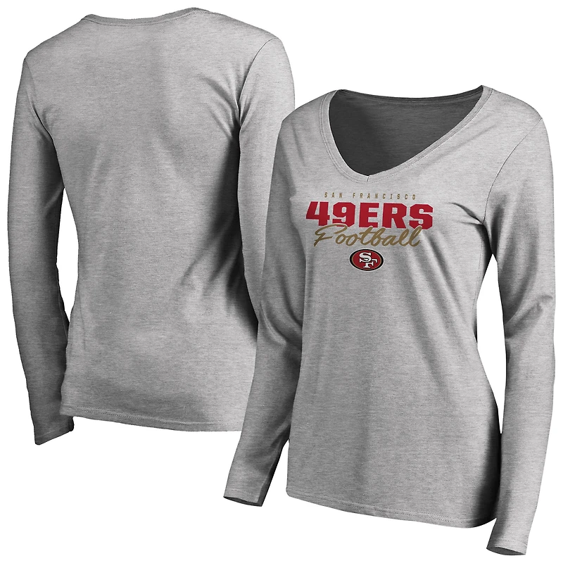 Women's Ash San Francisco 49ers Iconic Collection Script Assist Long Sleeve V-Neck T-Shirt