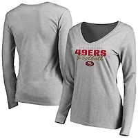 Women's Ash San Francisco 49ers Iconic Collection Script Assist Long Sleeve V-Neck T-Shirt