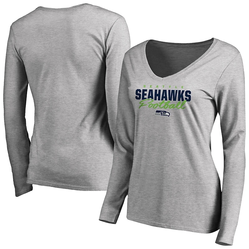 Women's Ash Seattle Seahawks Iconic Collection Script Assist Long Sleeve V-Neck T-Shirt