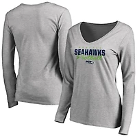 Women's Ash Seattle Seahawks Iconic Collection Script Assist Long Sleeve V-Neck T-Shirt