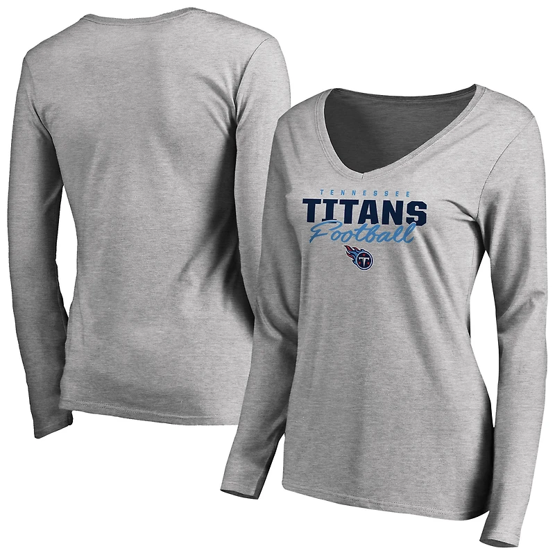 Women's Ash Tennessee Titans Iconic Collection Script Assist Long Sleeve V-Neck T-Shirt
