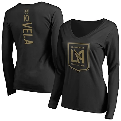 Women's Carlos Vela Black LAFC Backer Name & Number Long Sleeve V-Neck T-Shirt