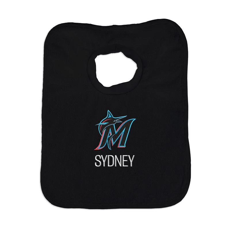 Infant Black Miami Marlins Personalized Bib