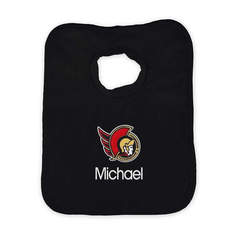 Infant Black Ottawa Senators Personalized Bib