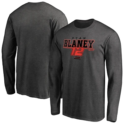 Men's Heathered Charcoal Ryan Blaney Stealth Pop Verbiage Long Sleeve T-Shirt