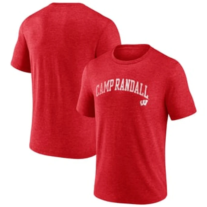 Men's Heathered Red Wisconsin Badgers Arched Battle Cry Tri-Blend T-Shirt