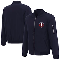 Men's JH Design Navy Minnesota Twins Lightweight Nylon Bomber Jacket