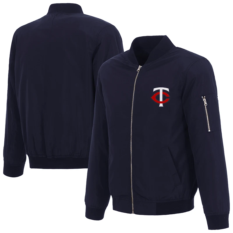 Men's JH Design Navy Minnesota Twins Lightweight Nylon Bomber Jacket