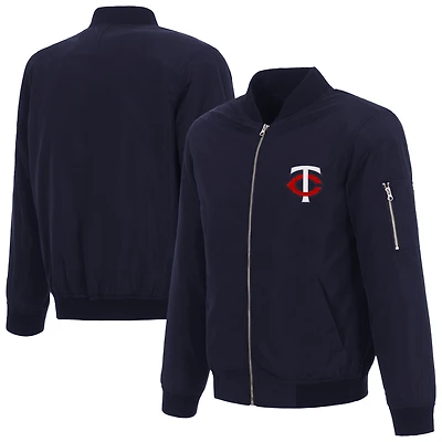 Men's JH Design Navy Minnesota Twins Lightweight Nylon Bomber Jacket