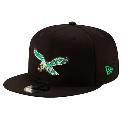 Men's New Era Black Philadelphia Eagles Throwback 9FIFTY Adjustable Snapback Hat