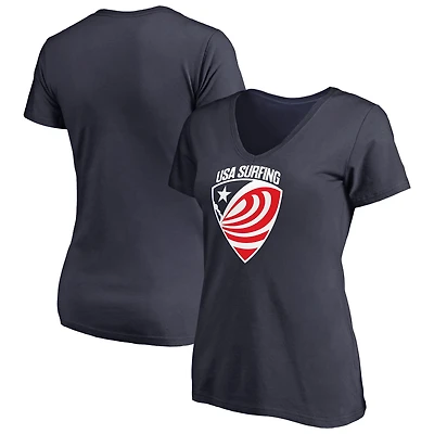 Women's Navy USA Surfing Primary Logo V-Neck T-Shirt