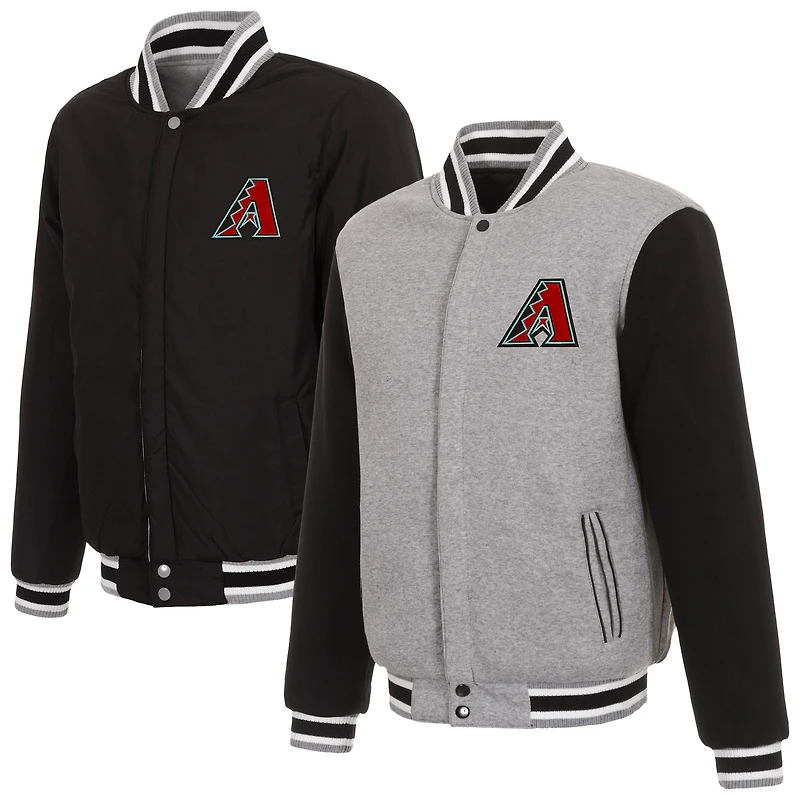 Men's JH Design Gray Arizona Diamondbacks Embroidered Reversible Full Snap Fleece Jacket