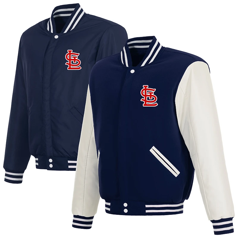 Men's JH Design Navy St. Louis Cardinals Reversible Fleece Jacket with Faux Leather Sleeves