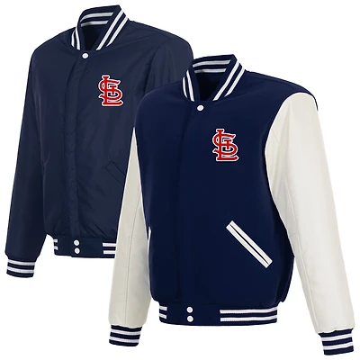 Men's JH Design Navy St. Louis Cardinals Reversible Fleece Jacket with Faux Leather Sleeves