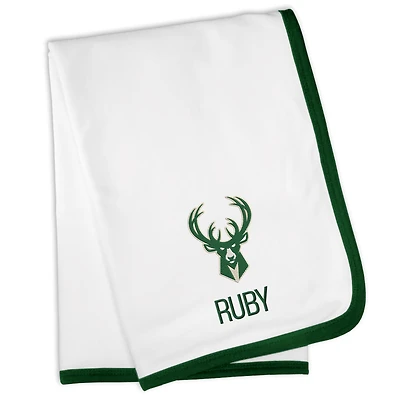 White Milwaukee Bucks Personalized Baby Blanket